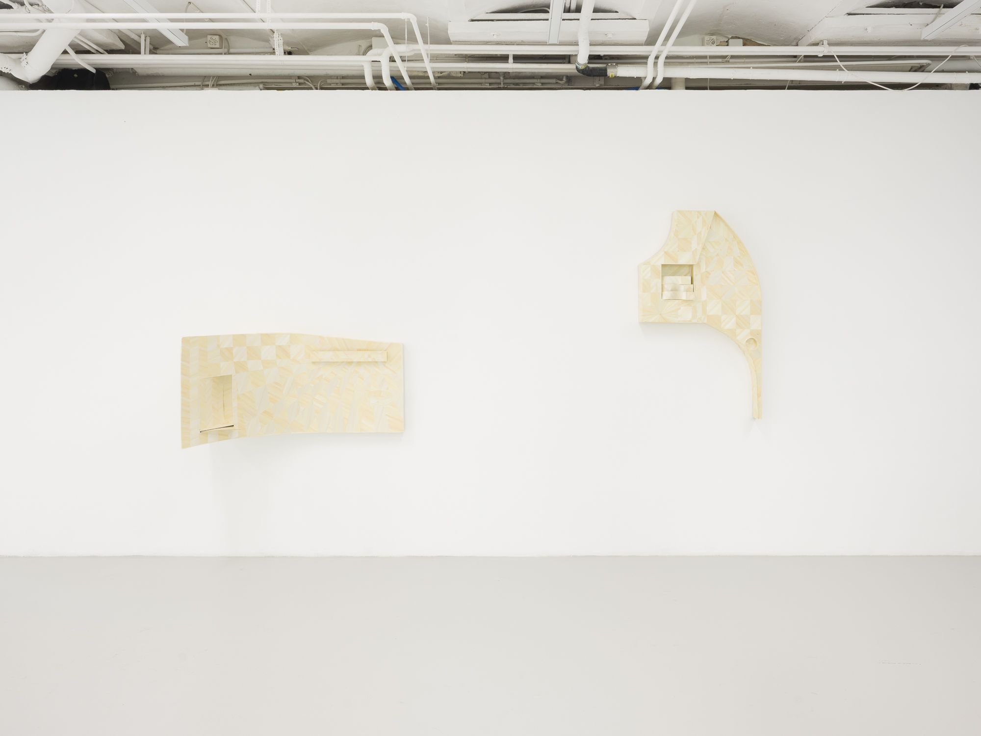 Anna Christen, *Folded Secrets* & *Staged Desire*, 2025. Plattform25, exhibition view, Centre d’art Neuchâtel, 2025. Photo: Sébastien Verdon.