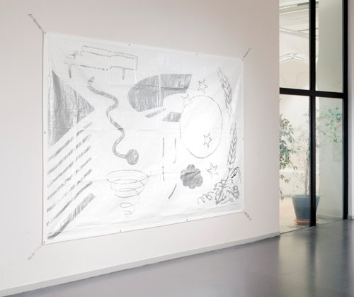 Baker Wardlaw, Für Mimi und Harville, laque sur bâche, 2014