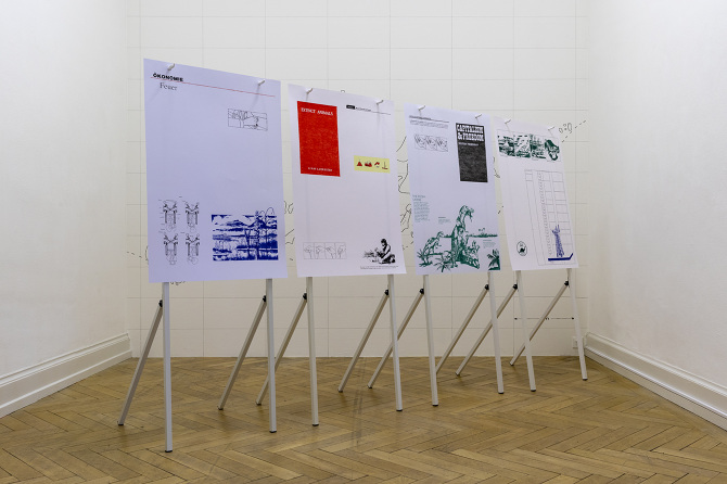 flipcharts (cars, dinosaurs, free markets), Plattform22 at Kunsthalle Palazzo Liestal, 2022